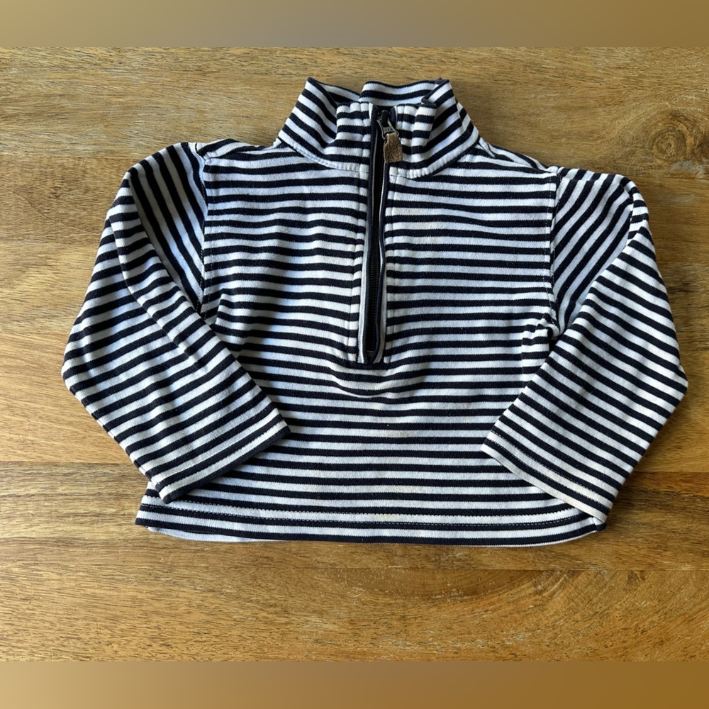 Bella Bliss - 1/4 zip pullover, navy and white stripe, 18 months